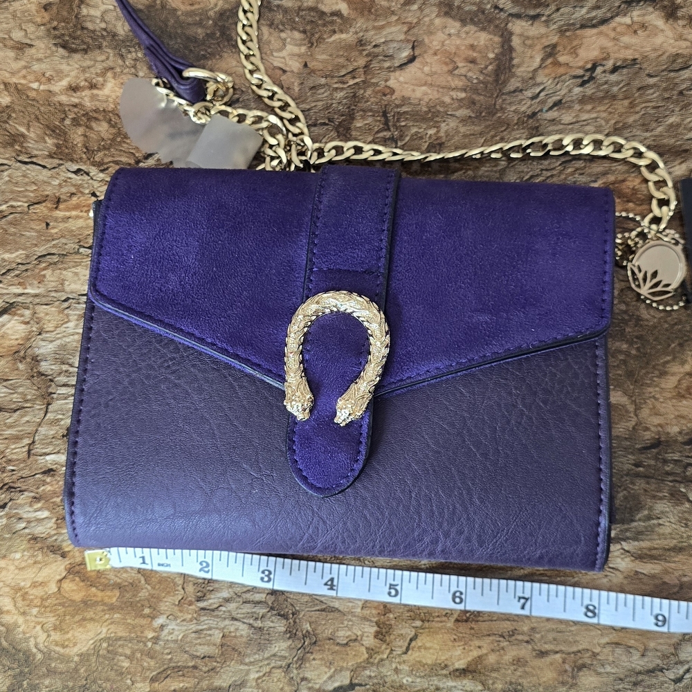 Purple Crossbody Wallet Bag Gold Chain Horseshoe Clasp Vegan Leather NWT - Picture 5 of 6